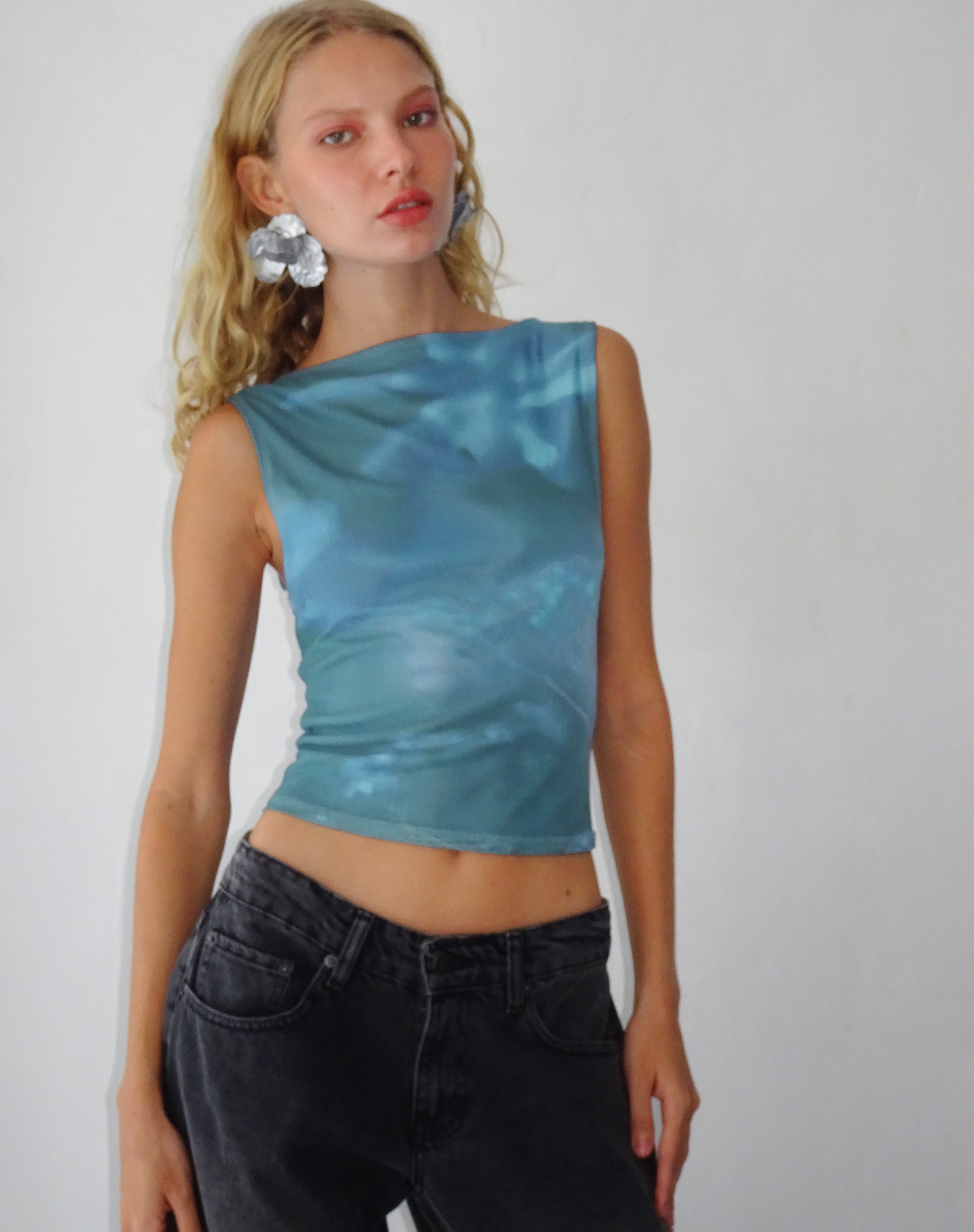Maloe Mesh Top in Floral Lumen-Nico Sky