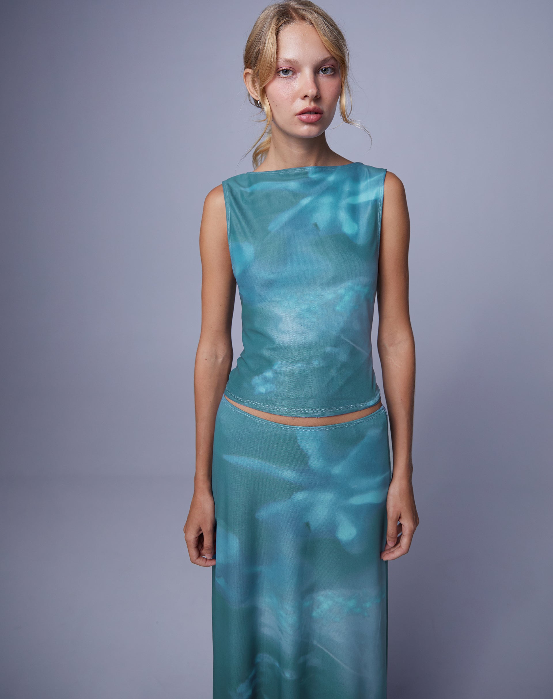 Maloe Mesh Top in Floral Lumen-Nico Sky