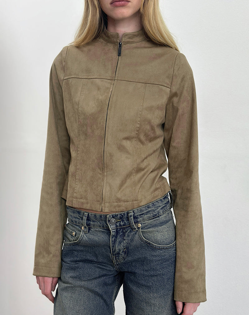 Mandy Jacket in Faux Suede Walnut-Nico Sky