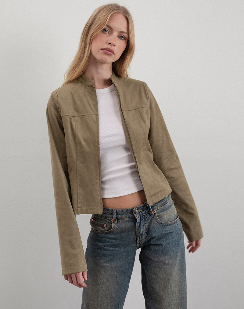 Mandy Jacket in Faux Suede Walnut-Nico Sky