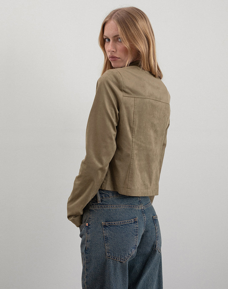 Mandy Jacket in Faux Suede Walnut-Nico Sky