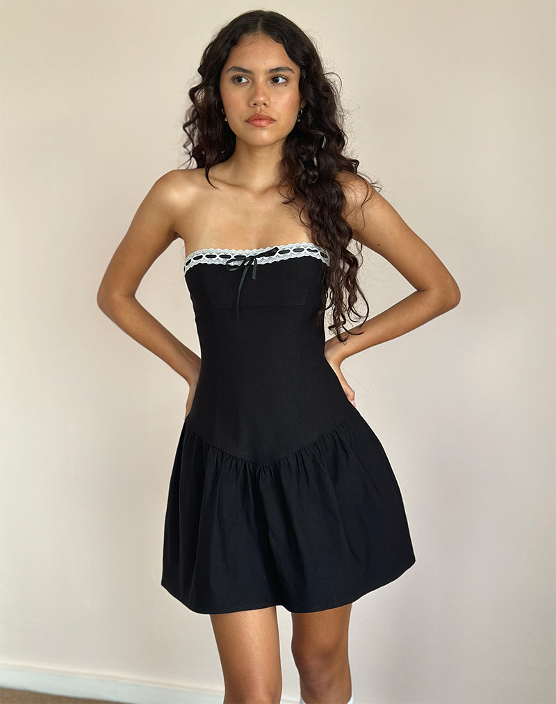 Manisha Mini Dress in Black with White Trim-Nico Sky