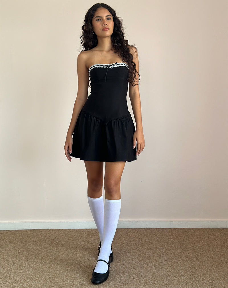 Manisha Mini Dress in Black with White Trim-Nico Sky