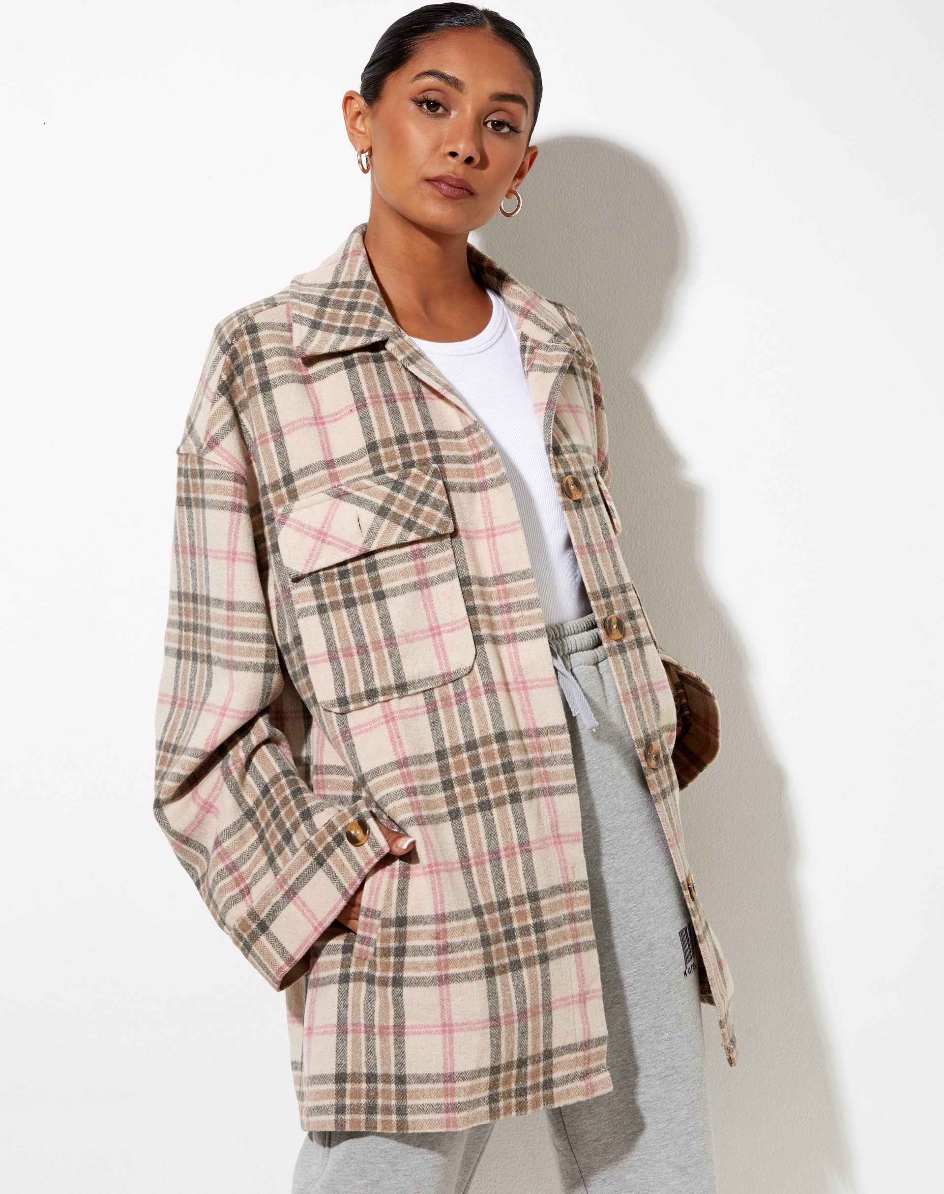 Marcel Shirt in Big Check Pink White Tan-Nico Sky