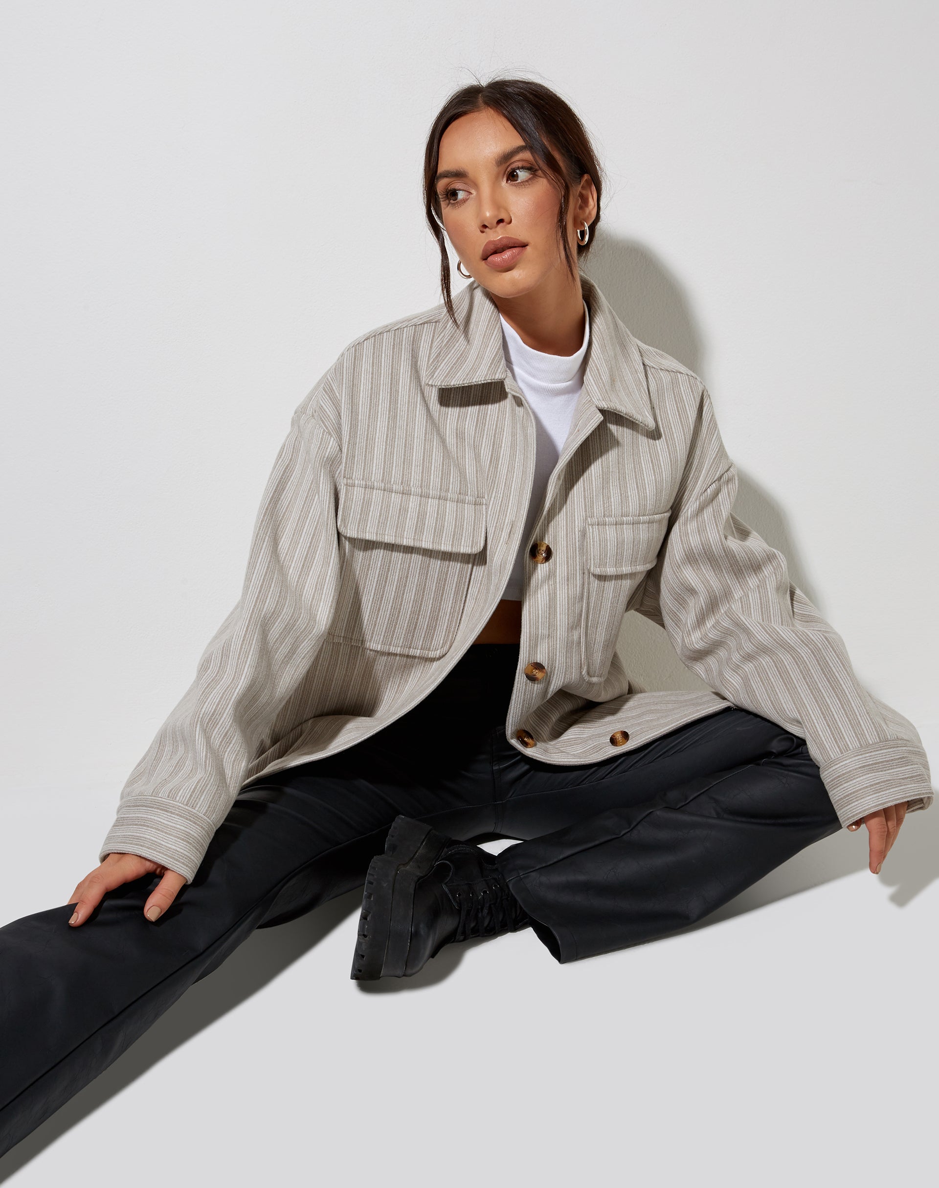 Marcella Shirt in Stripe Tonal Grey-Nico Sky