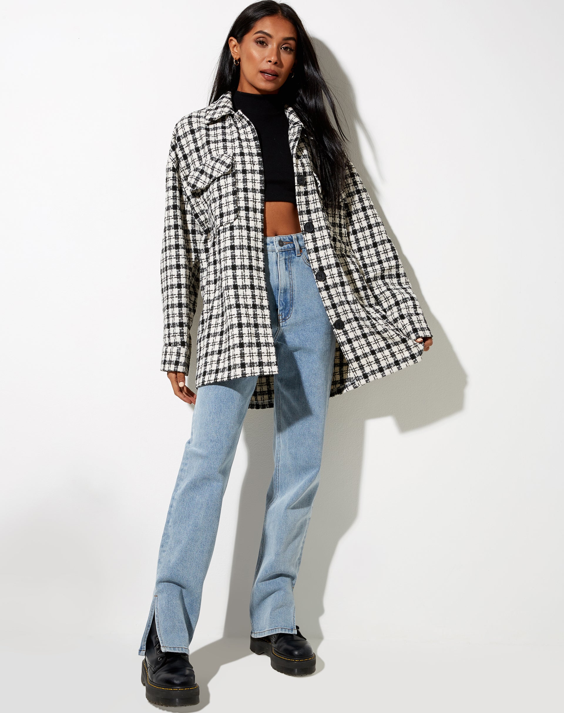 Marcella Shirt in Black and White Check-Nico Sky
