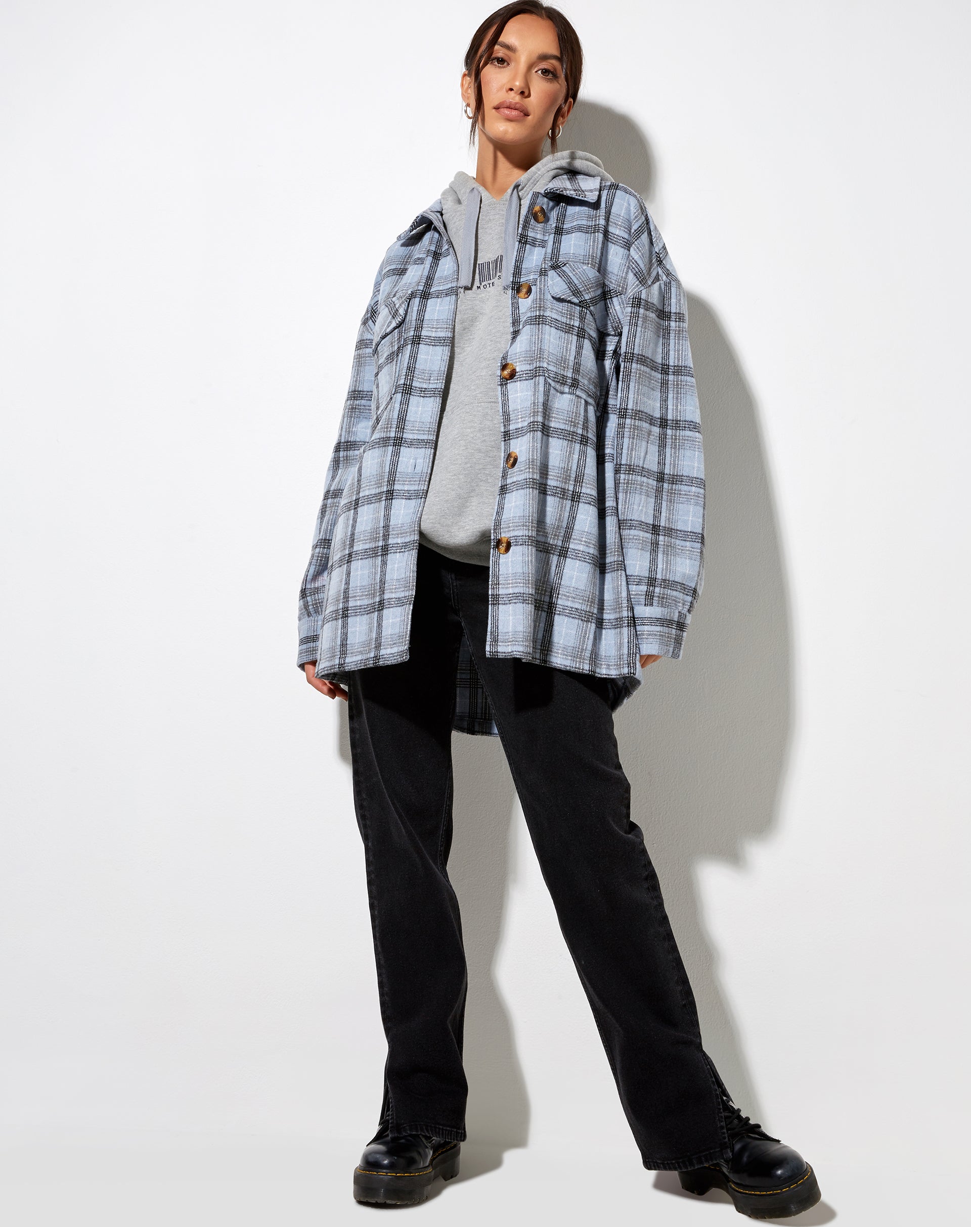 Marcella Shirt in Blue and Black Check-Nico Sky