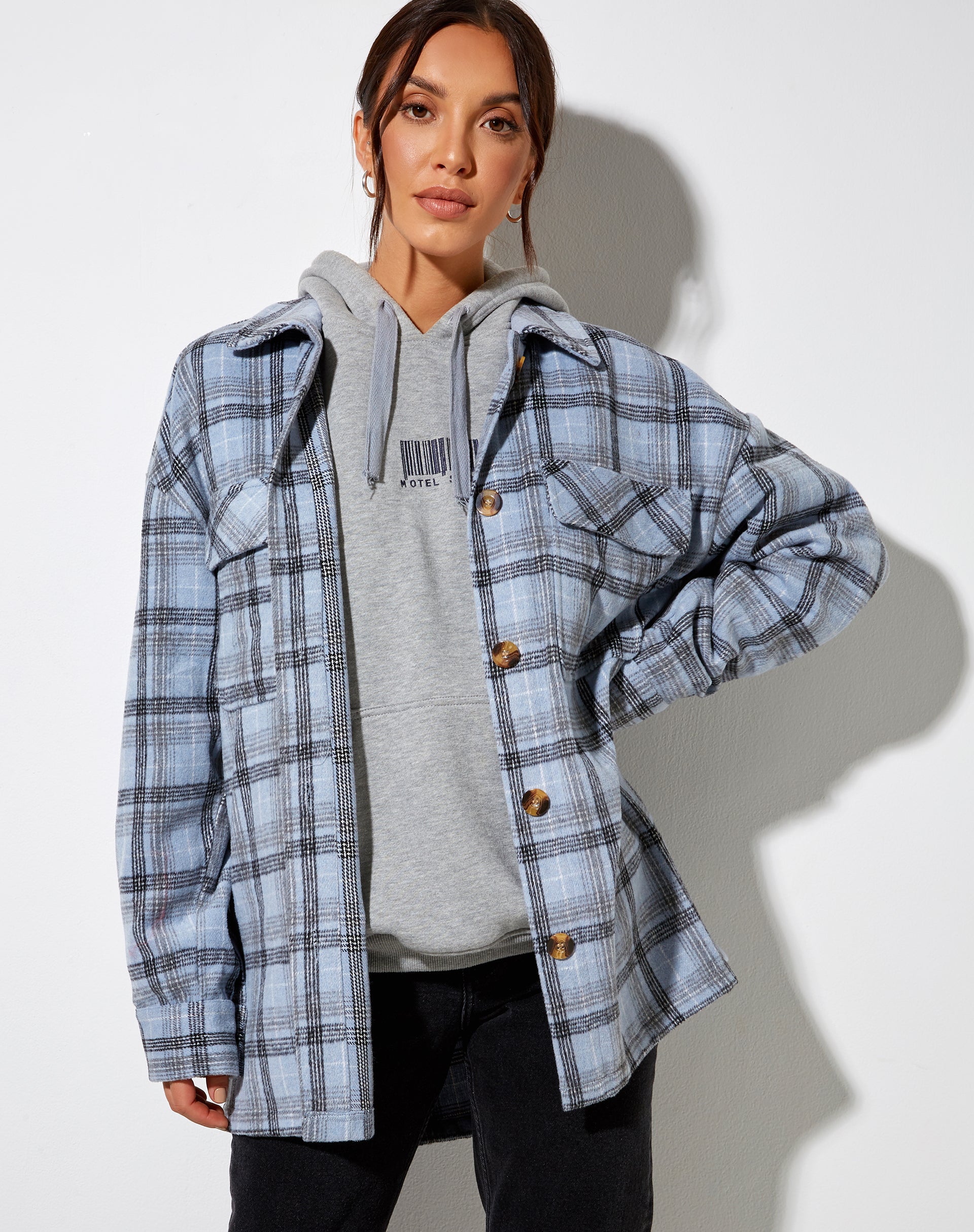 Marcella Shirt in Blue and Black Check-Nico Sky