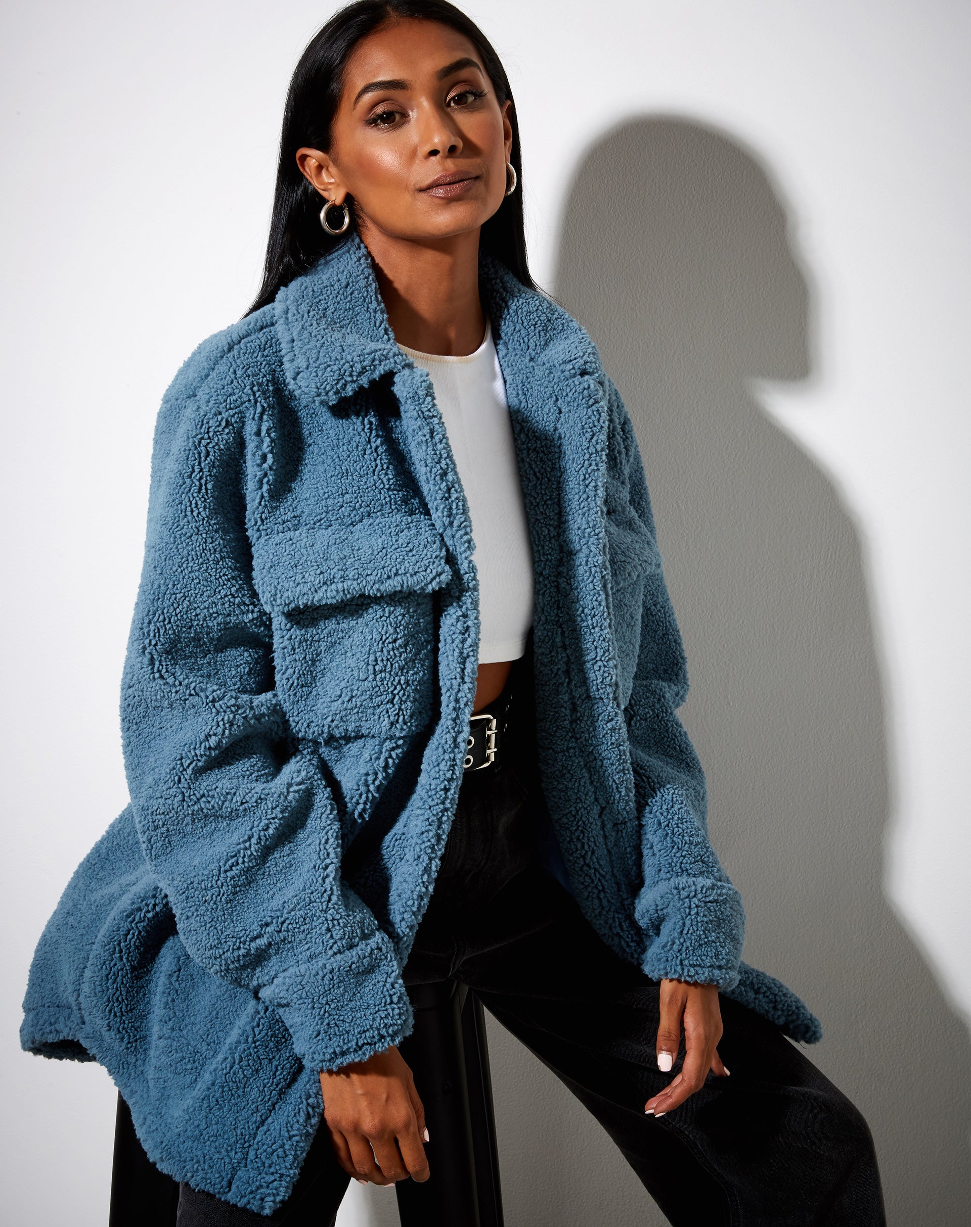 Marcella Shirt in Borg Slate Blue-Nico Sky