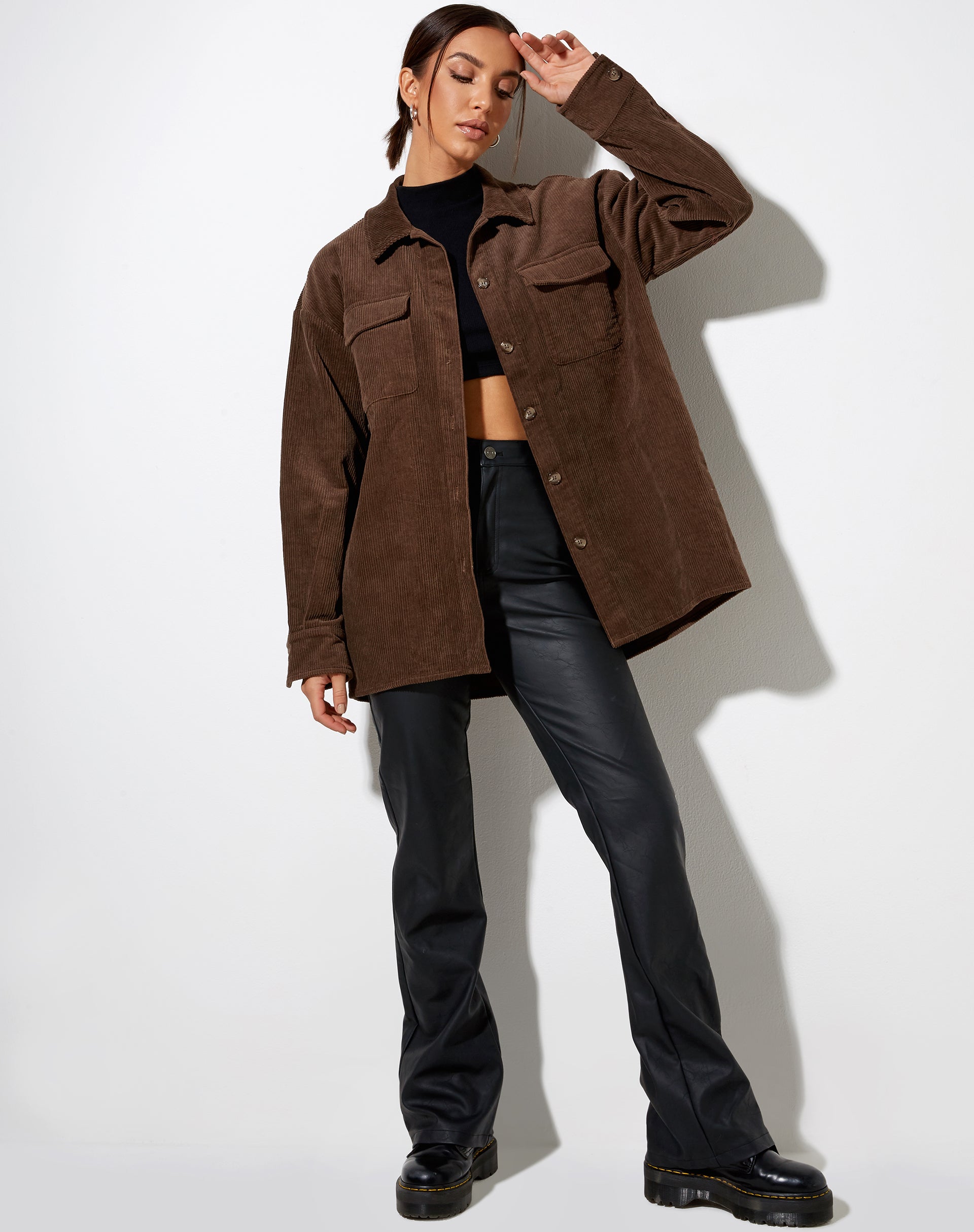 Marcy Shirt in Corduroy Brown-Nico Sky