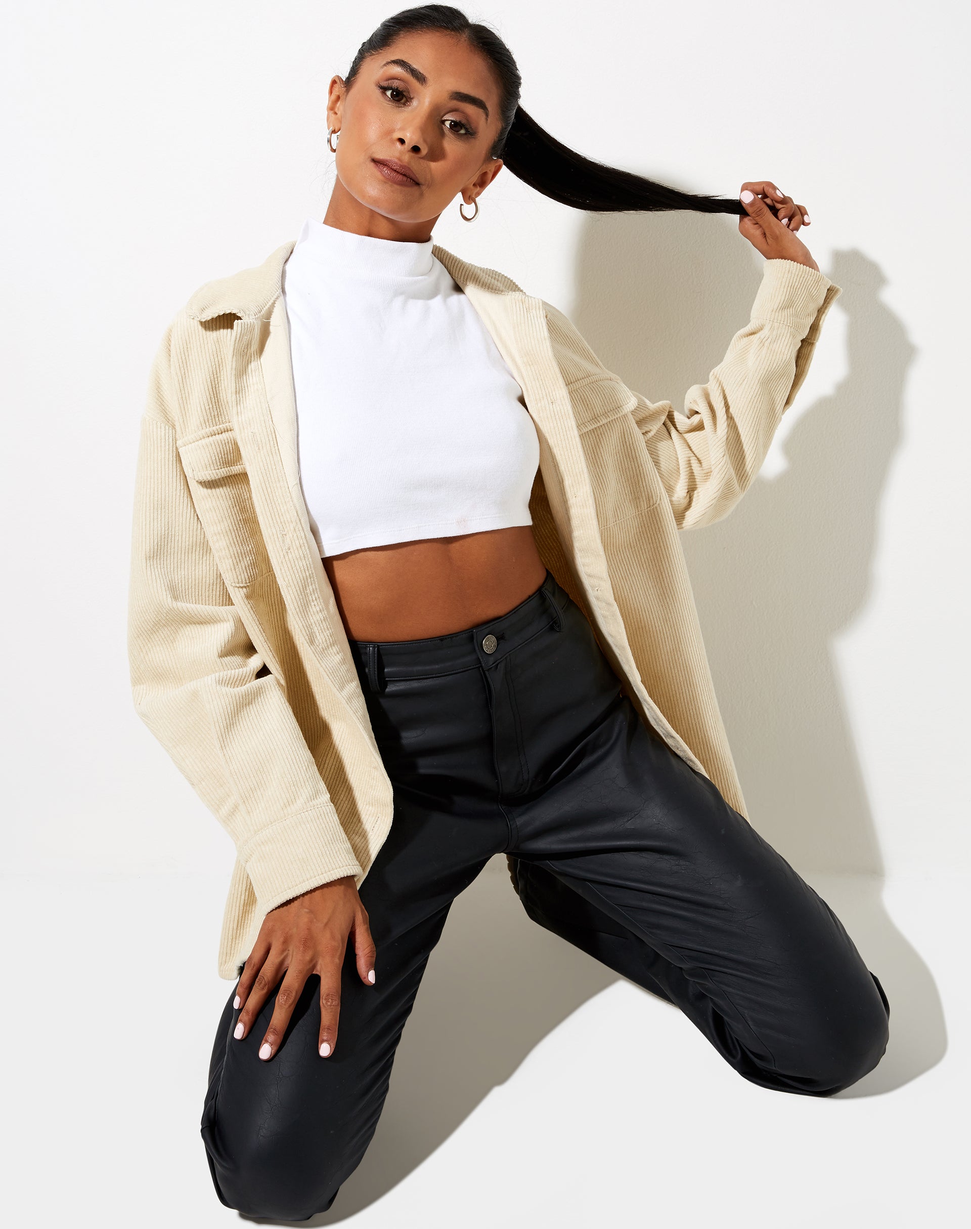 Marcy Shirt in Corduroy Tan-Nico Sky