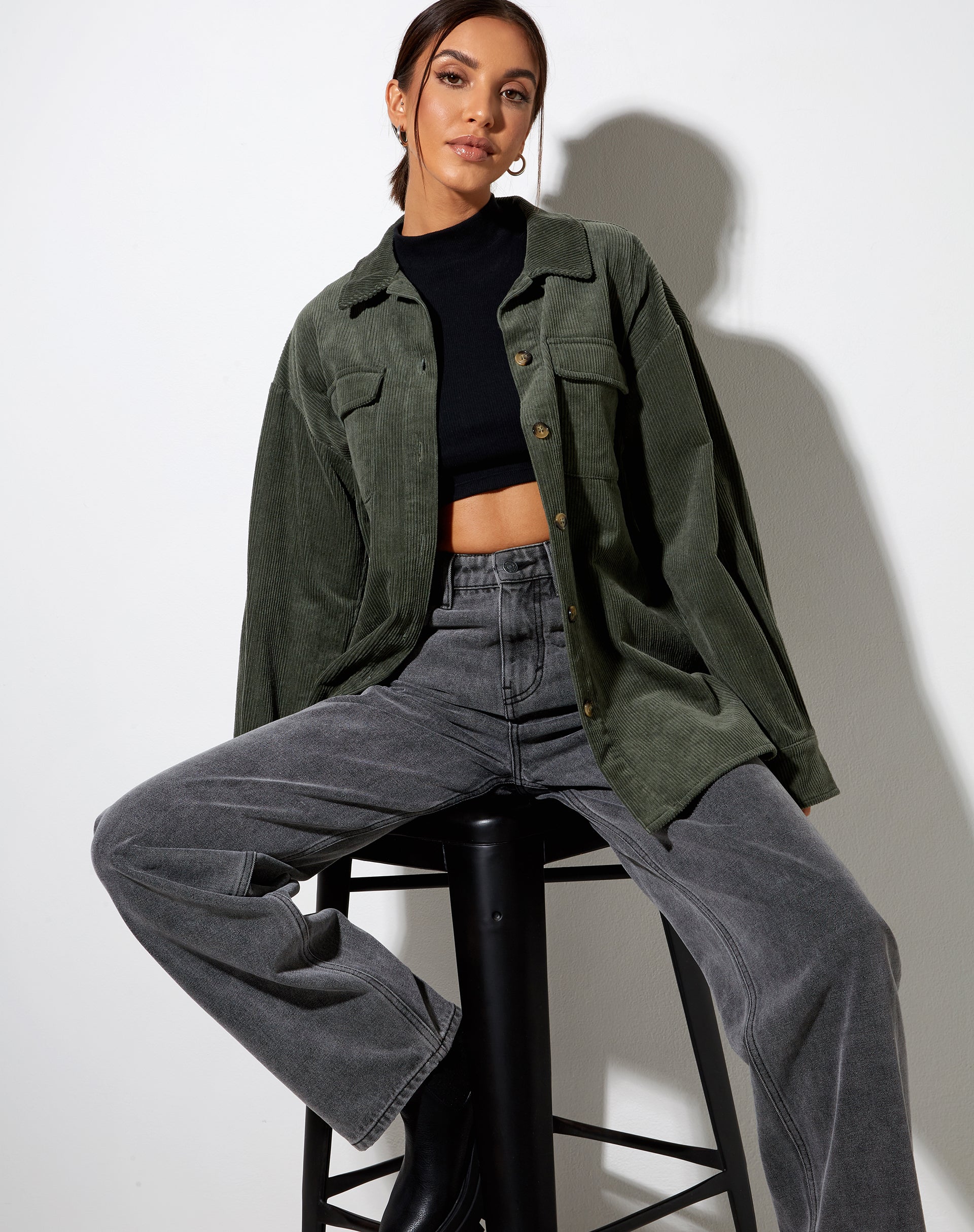 Marcy Shirt in Corduroy Khaki-Nico Sky