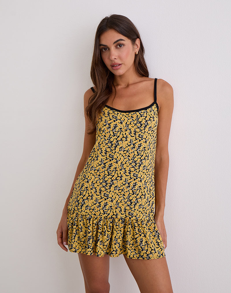 Marige Roundneck Mini Dress in Mini Bloom Yellow-Nico Sky
