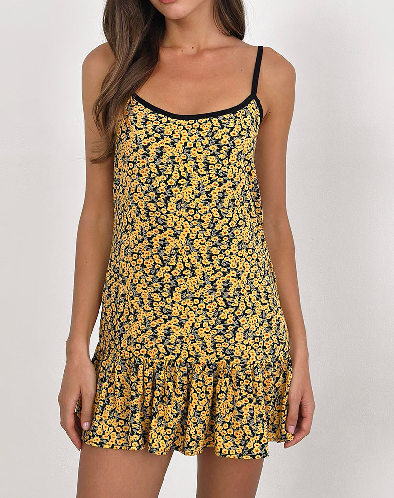 Marige Roundneck Mini Dress in Mini Bloom Yellow-Nico Sky