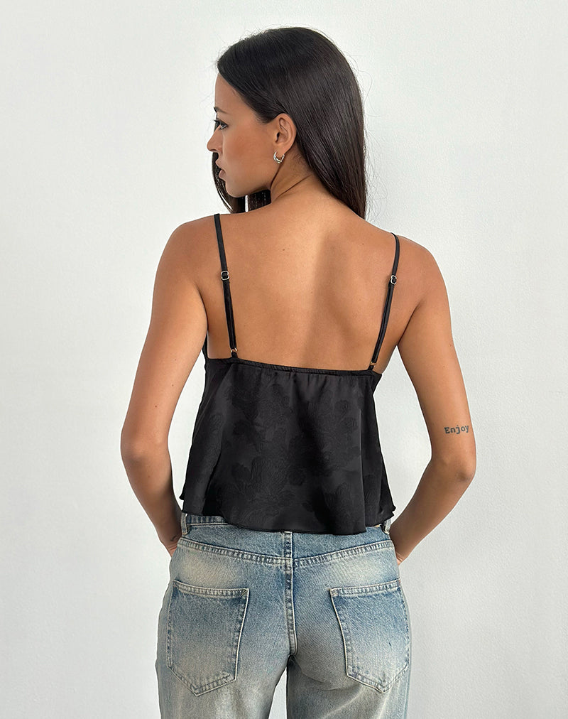 Marinda Top in Satin Jacquard Black-Nico Sky