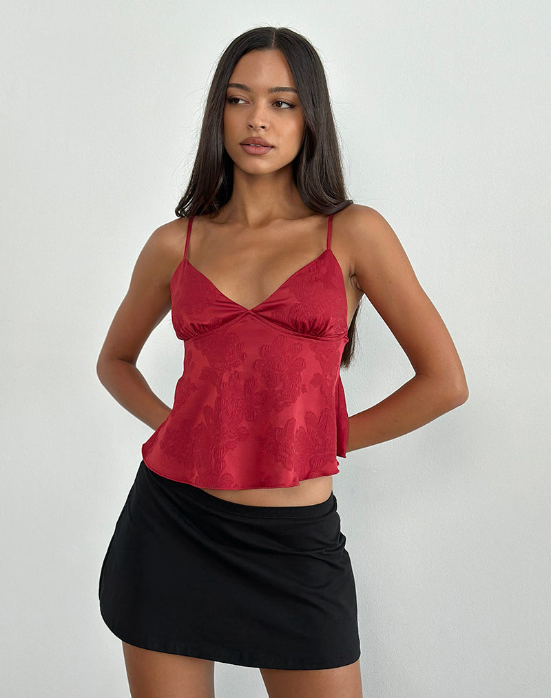 Marinda Top in Satin Jacquard Burgundy-Nico Sky
