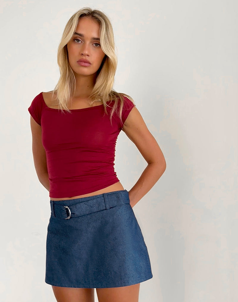 Marine Belted Skirt in Denim Chambray Indigo-Nico Sky