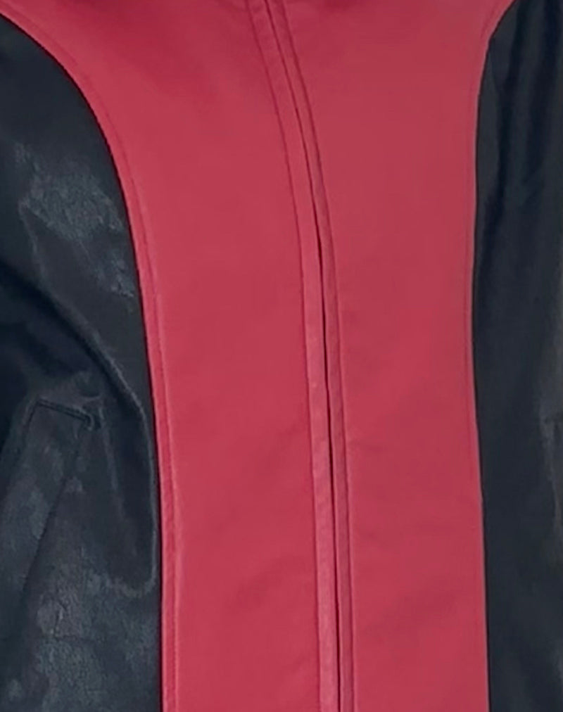 Marion PU Biker Jacket in Red with Black Panels-Nico Sky