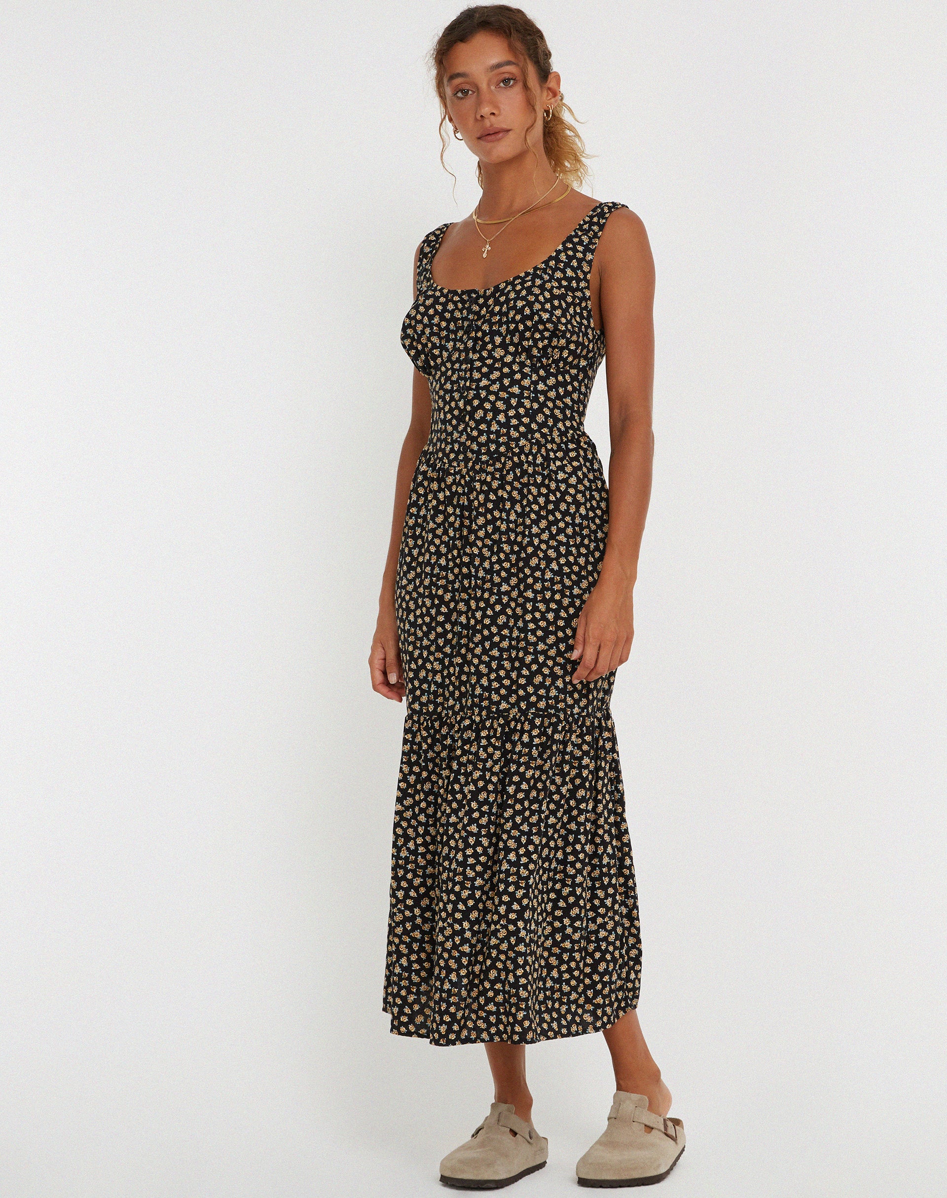Marisol Maxi Dress in Ditsy Floral Bronze-Nico Sky