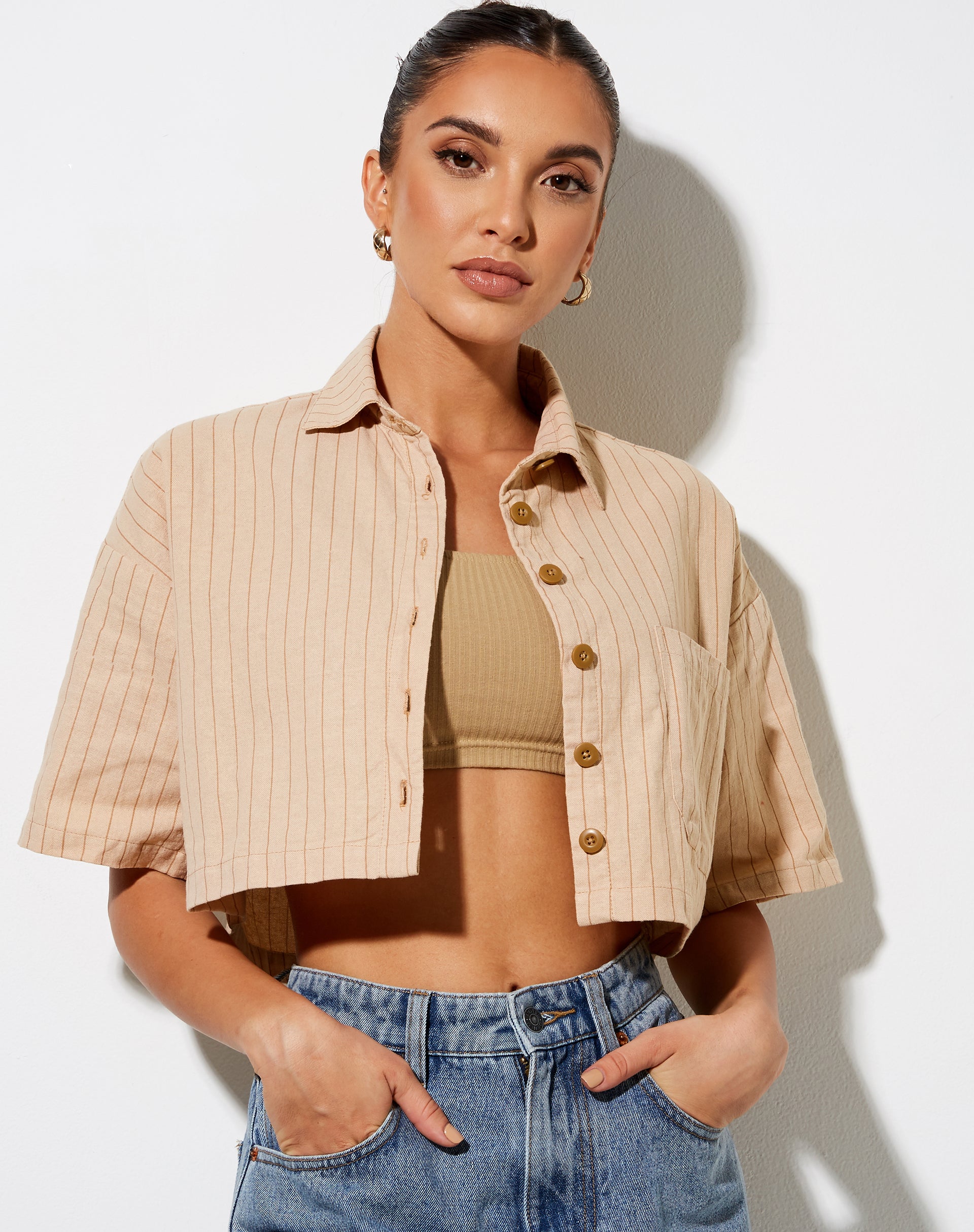 Marka Crop Top in Pencil Stripe-Nico Sky