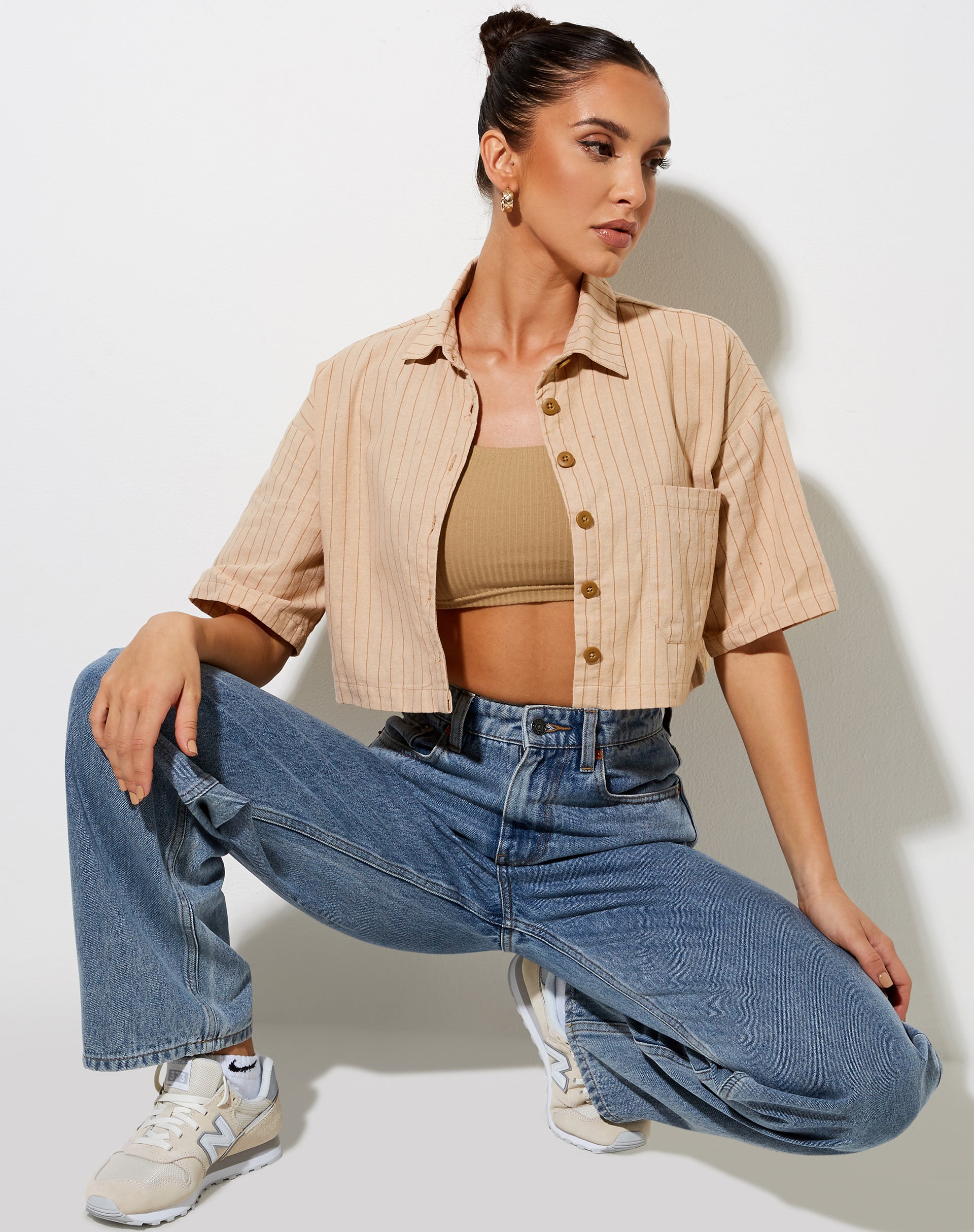 Marka Crop Top in Pencil Stripe-Nico Sky