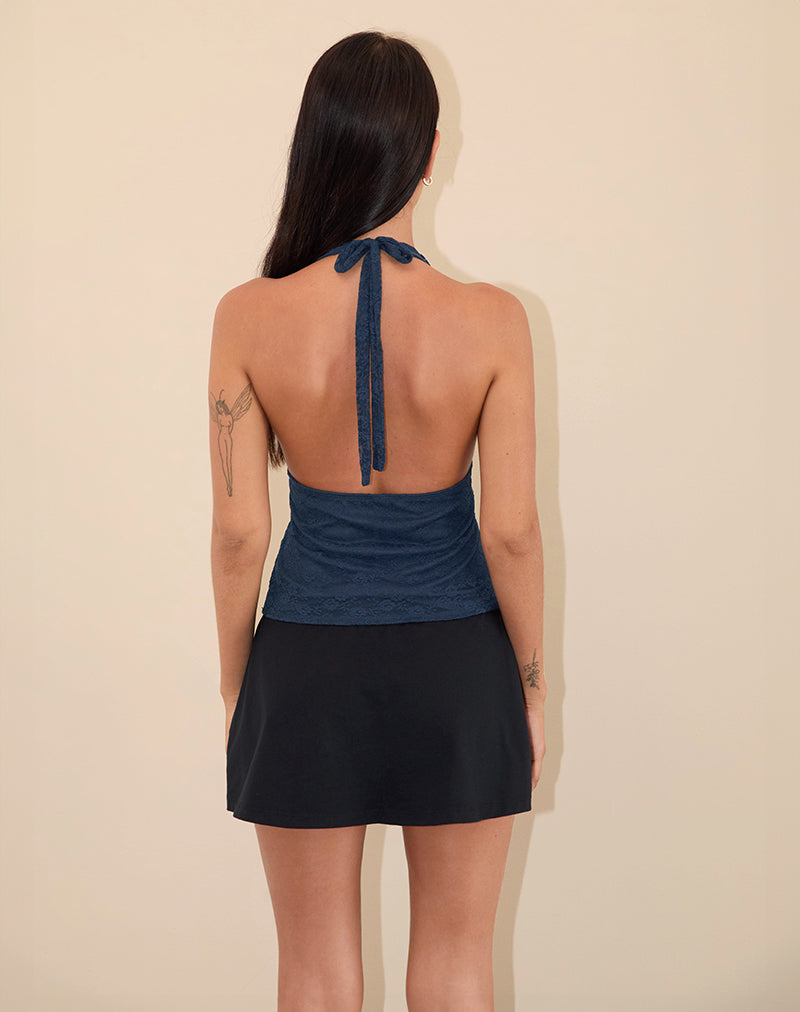 Matua Halter Top in Clover Lace Navy-Nico Sky