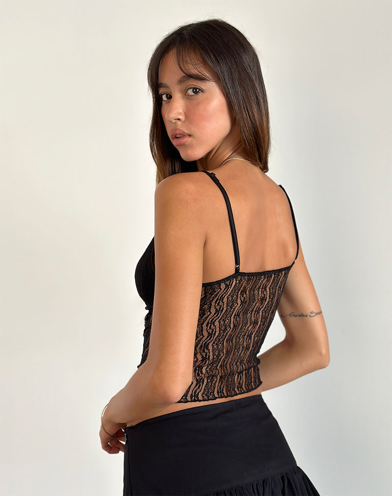 Megara Strappy Top in Lace Mesh Black-Nico Sky