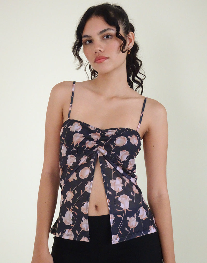 Megumi Top in Falling Rose Jet Black-Nico Sky
