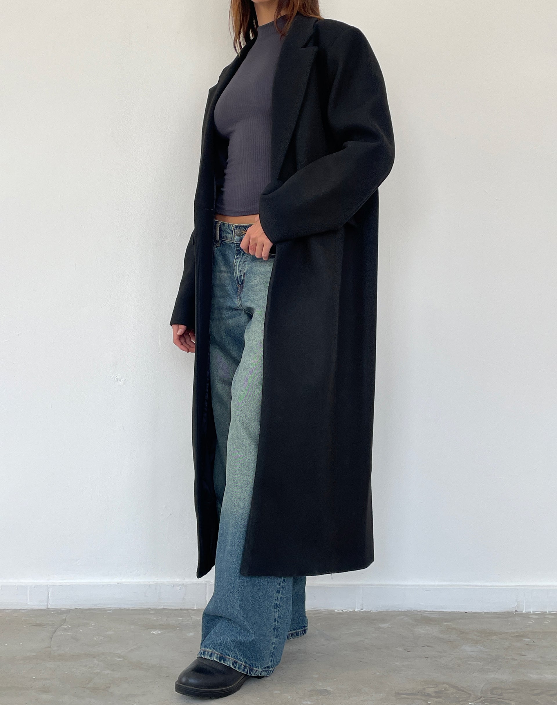 Melani Longline Coat in Black-Nico Sky