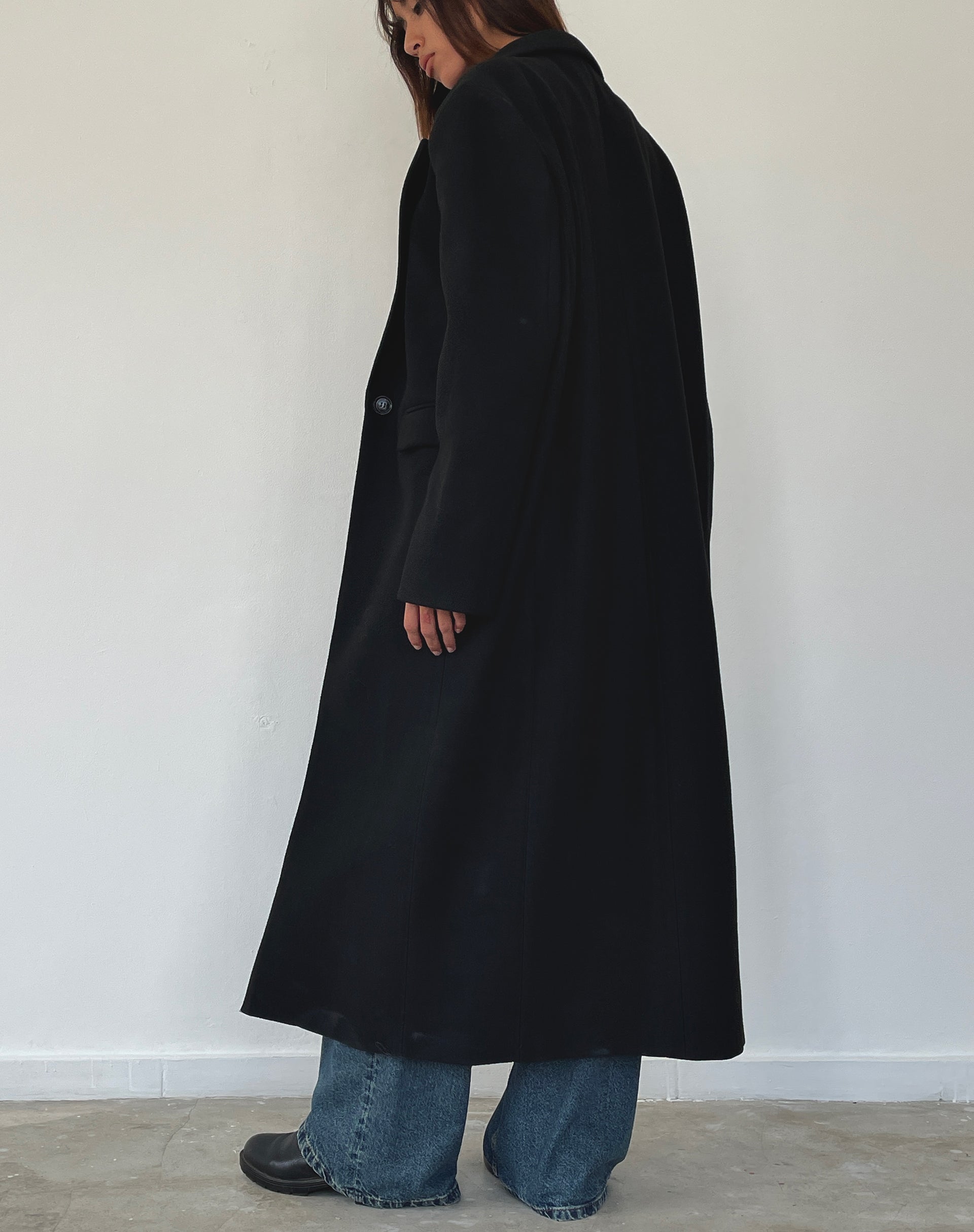 Melani Longline Coat in Black-Nico Sky