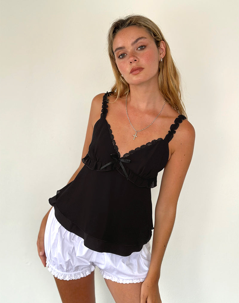 Melinda Frill Edge Cami Top in Black-Nico Sky