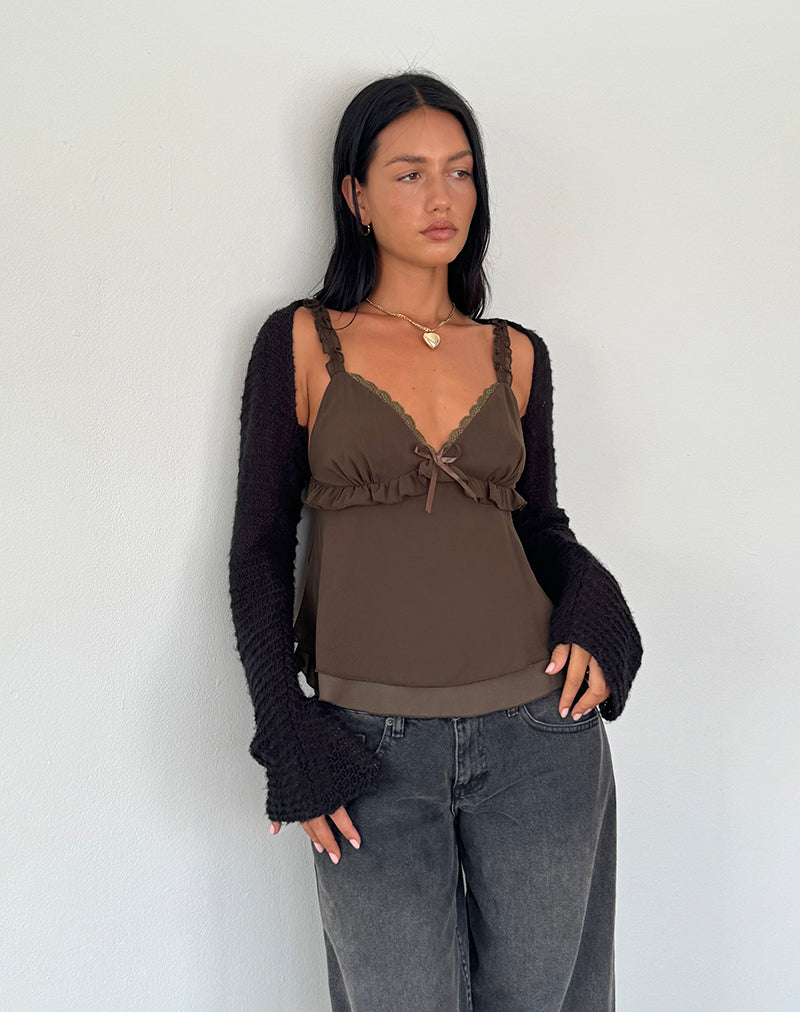 Melinda Frill Cami Top in Chiffon Olive-Nico Sky