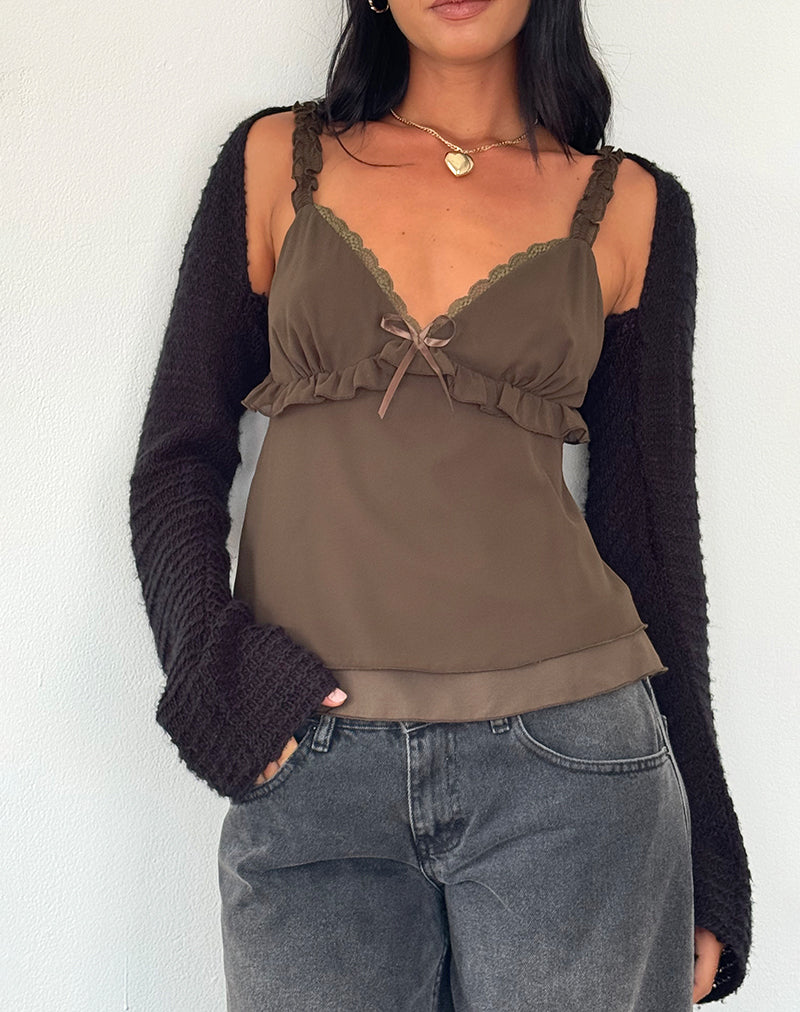 Melinda Frill Cami Top in Chiffon Olive-Nico Sky