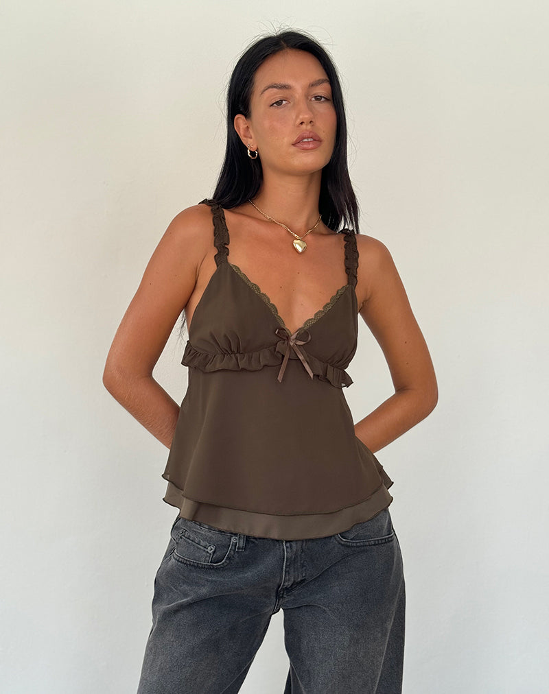Melinda Frill Cami Top in Chiffon Olive-Nico Sky