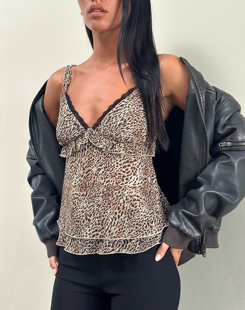 Melinda Frill Cami Top in Chiffon Leopard-Nico Sky