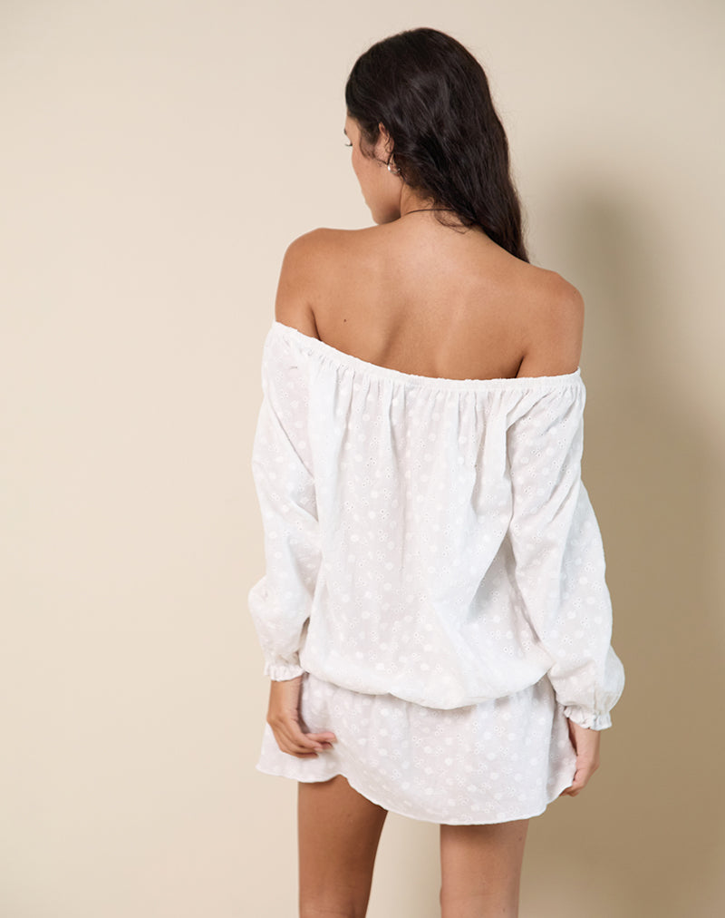 Melisandre Mini Dress in Broderie Ivory-Nico Sky