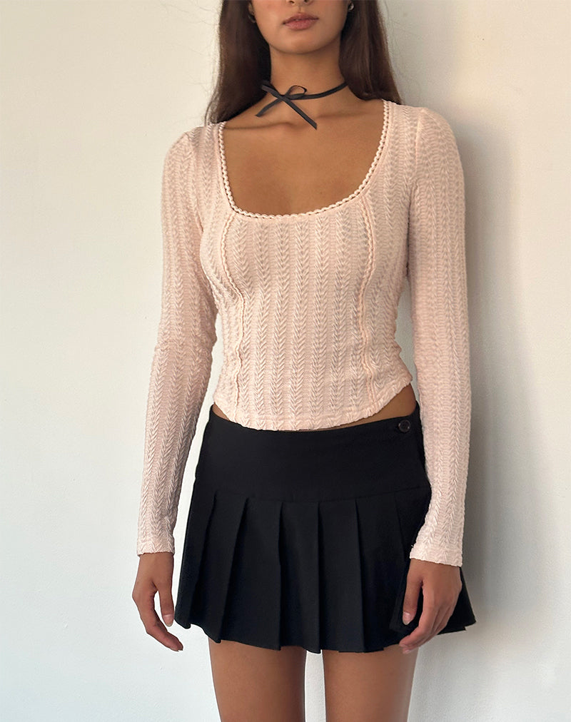 Melissa Textured Long Sleeve Top in Light Peach-Nico Sky