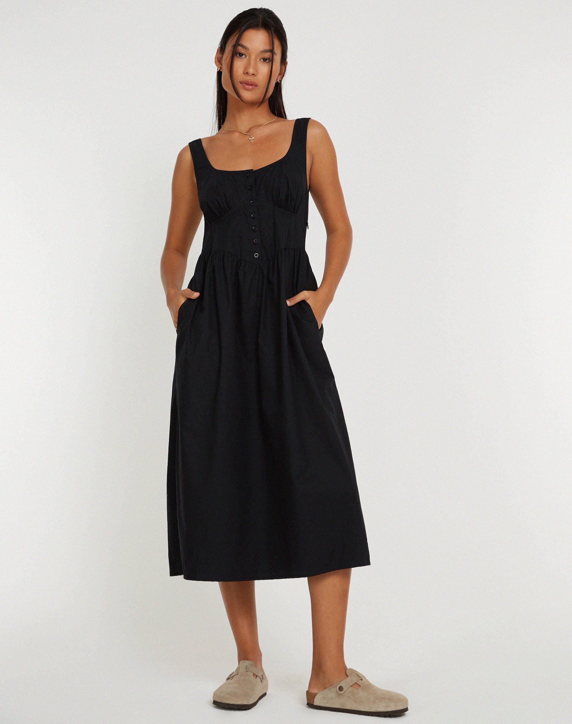 Melrose Midi Dress in Black-Nico Sky