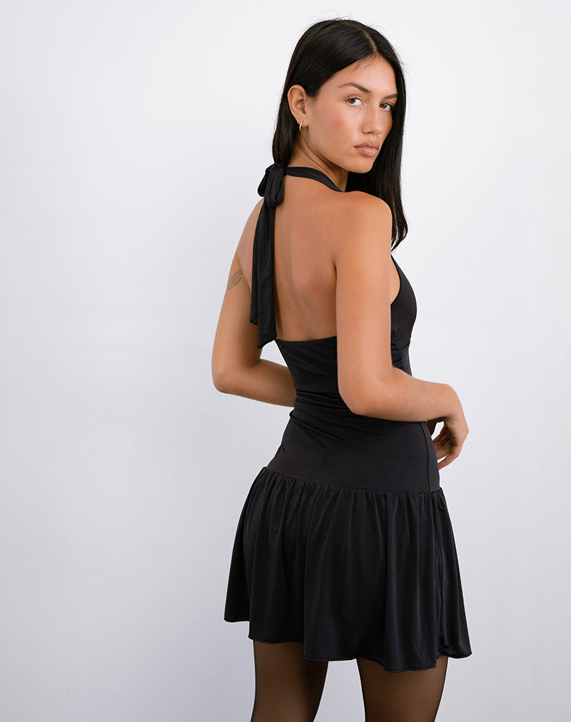 Mercer Drop Waist Mini Dress in Black-Nico Sky