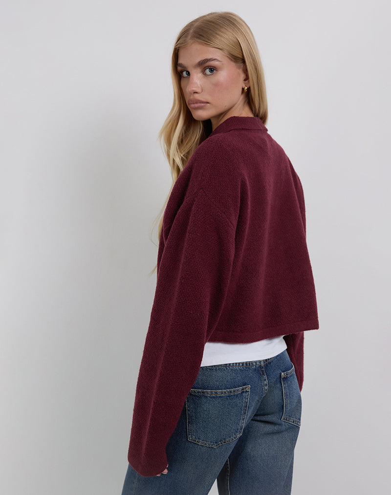 Merril Collared Cardigan in Knit Wine-Nico Sky
