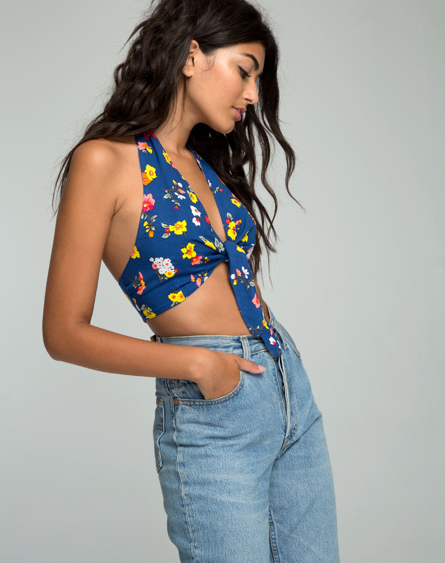Meso Crop Top in Fleur Navy-Nico Sky