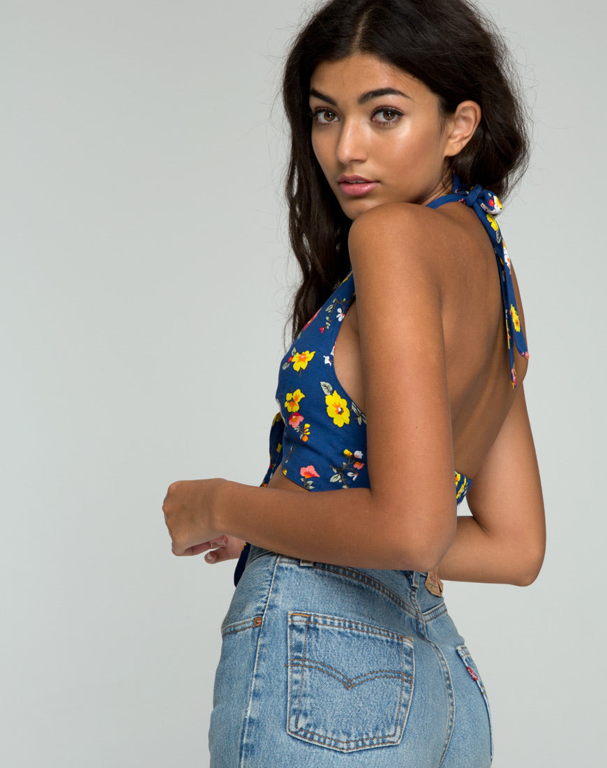Meso Crop Top in Fleur Navy-Nico Sky