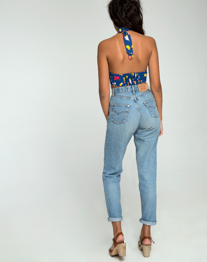 Meso Crop Top in Fleur Navy-Nico Sky