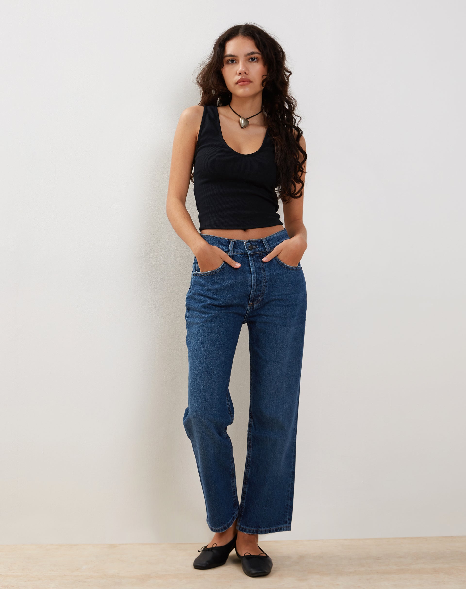 Mid Rise Straight Leg Jeans in Mid Blue Used Denim-Nico Sky