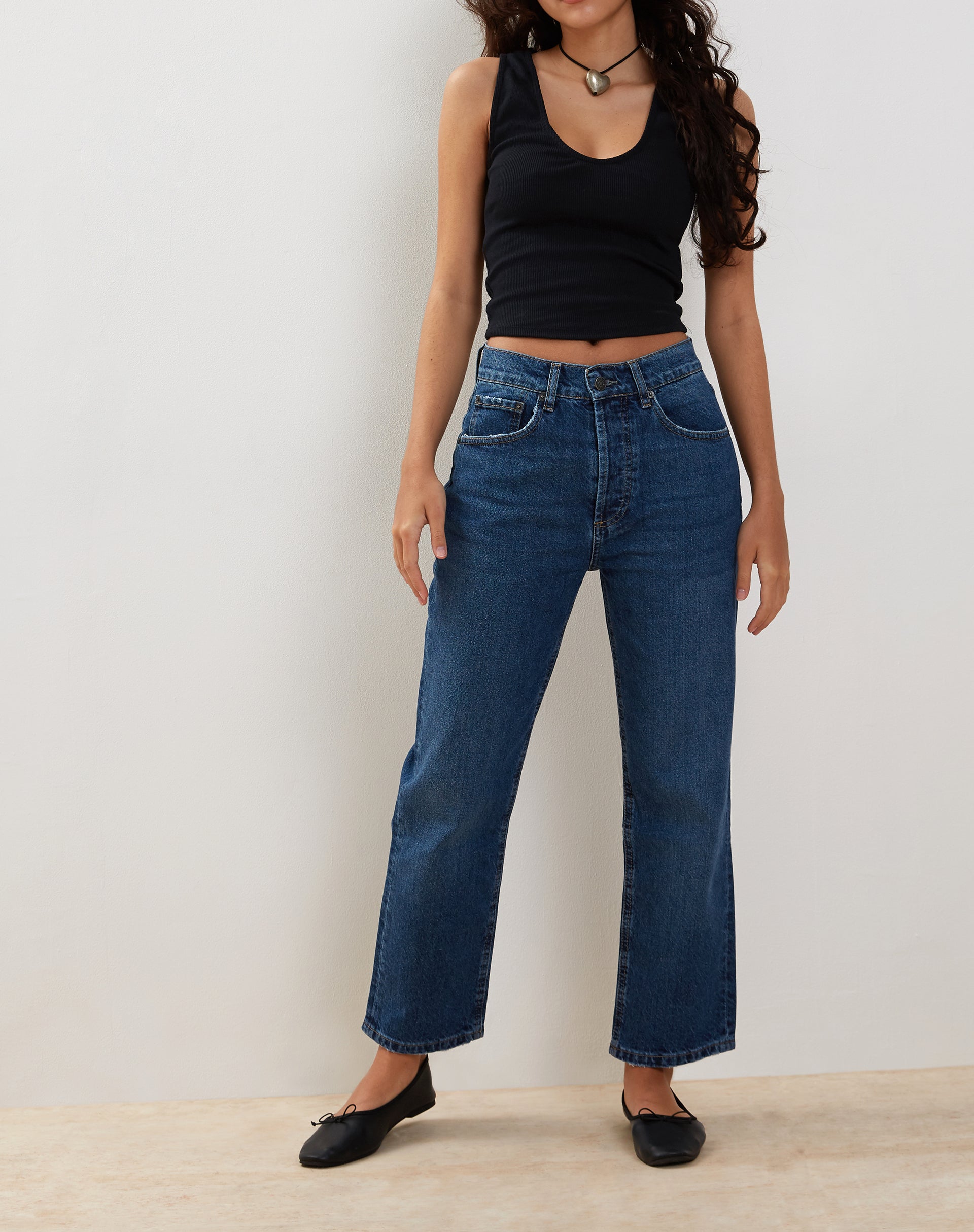 Mid Rise Straight Leg Jeans in Mid Blue Used Denim-Nico Sky