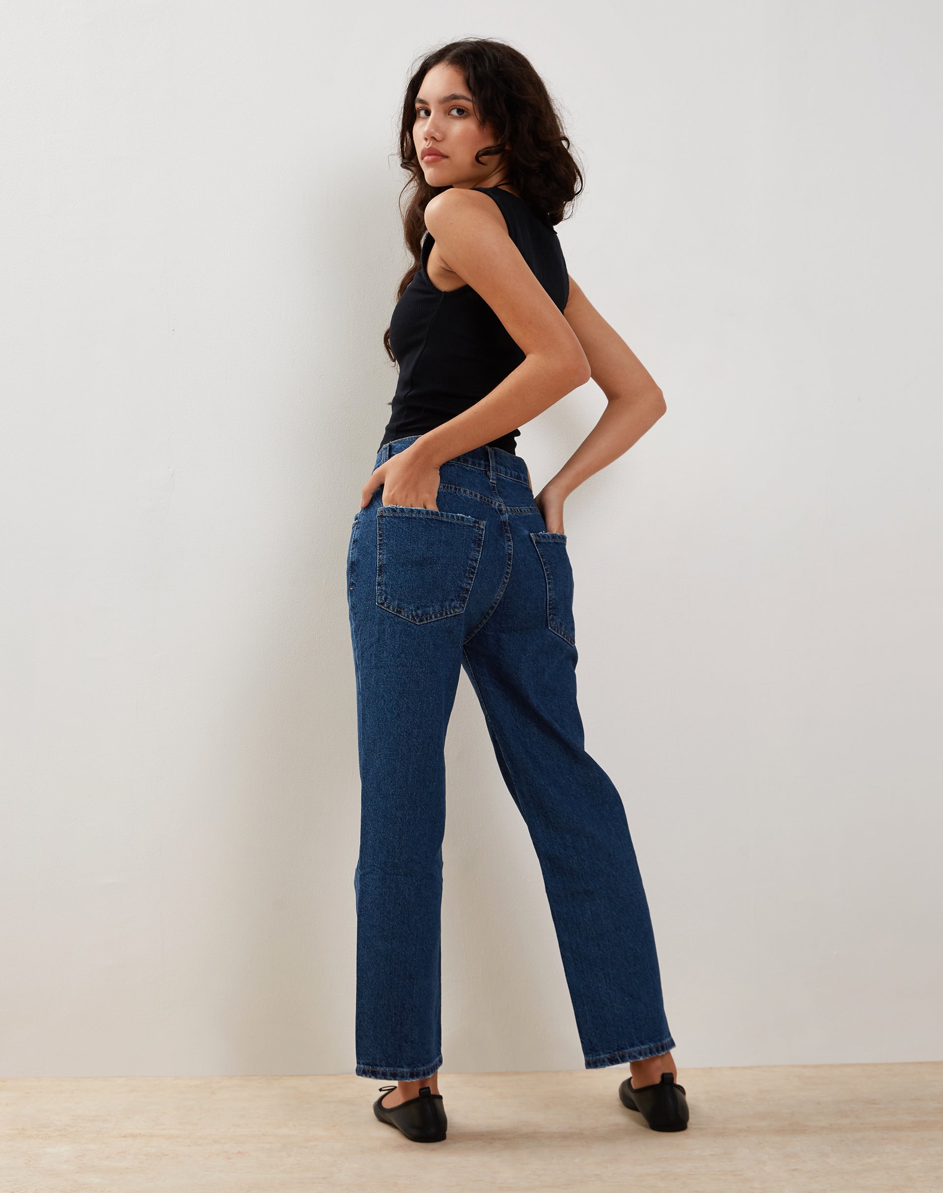 Mid Rise Straight Leg Jeans in Mid Blue Used Denim-Nico Sky