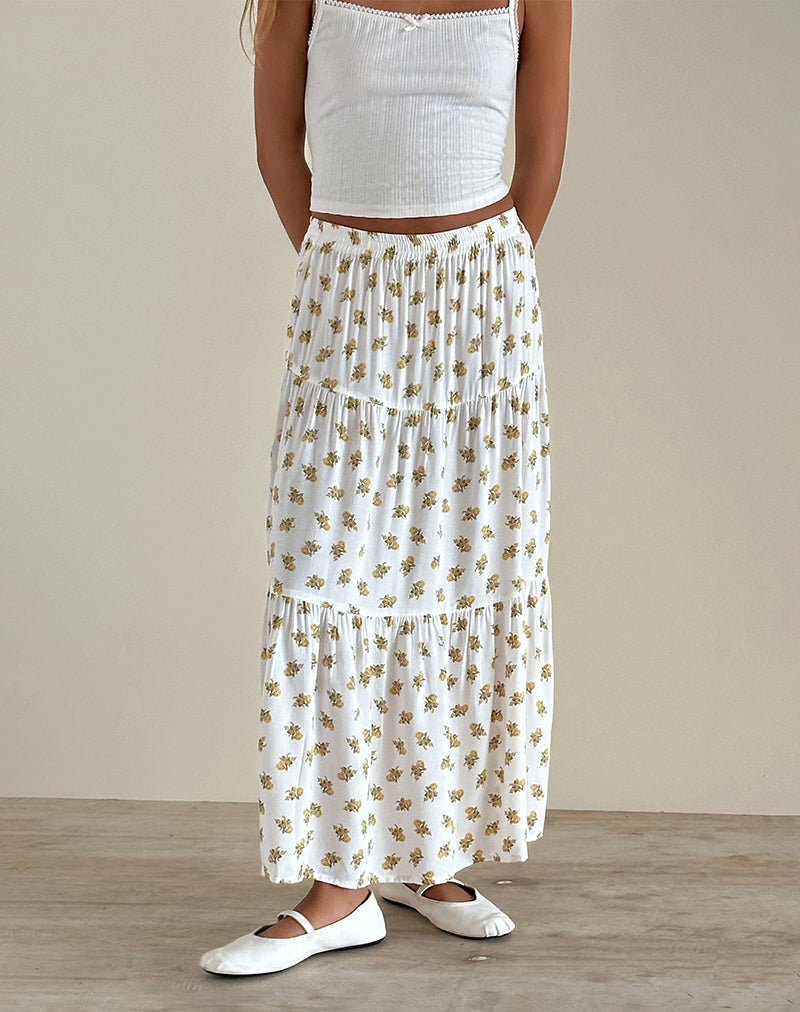 Midaxi Skirt in Funshine Floral Off White-Nico Sky