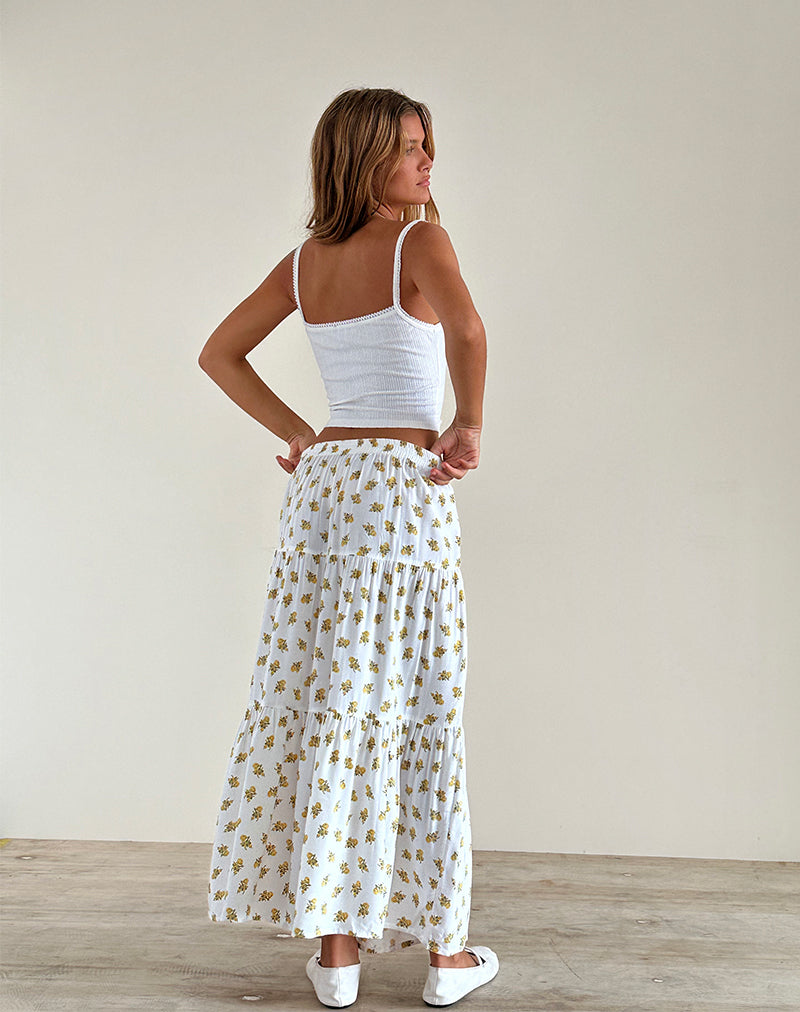 Midaxi Skirt in Funshine Floral Off White-Nico Sky