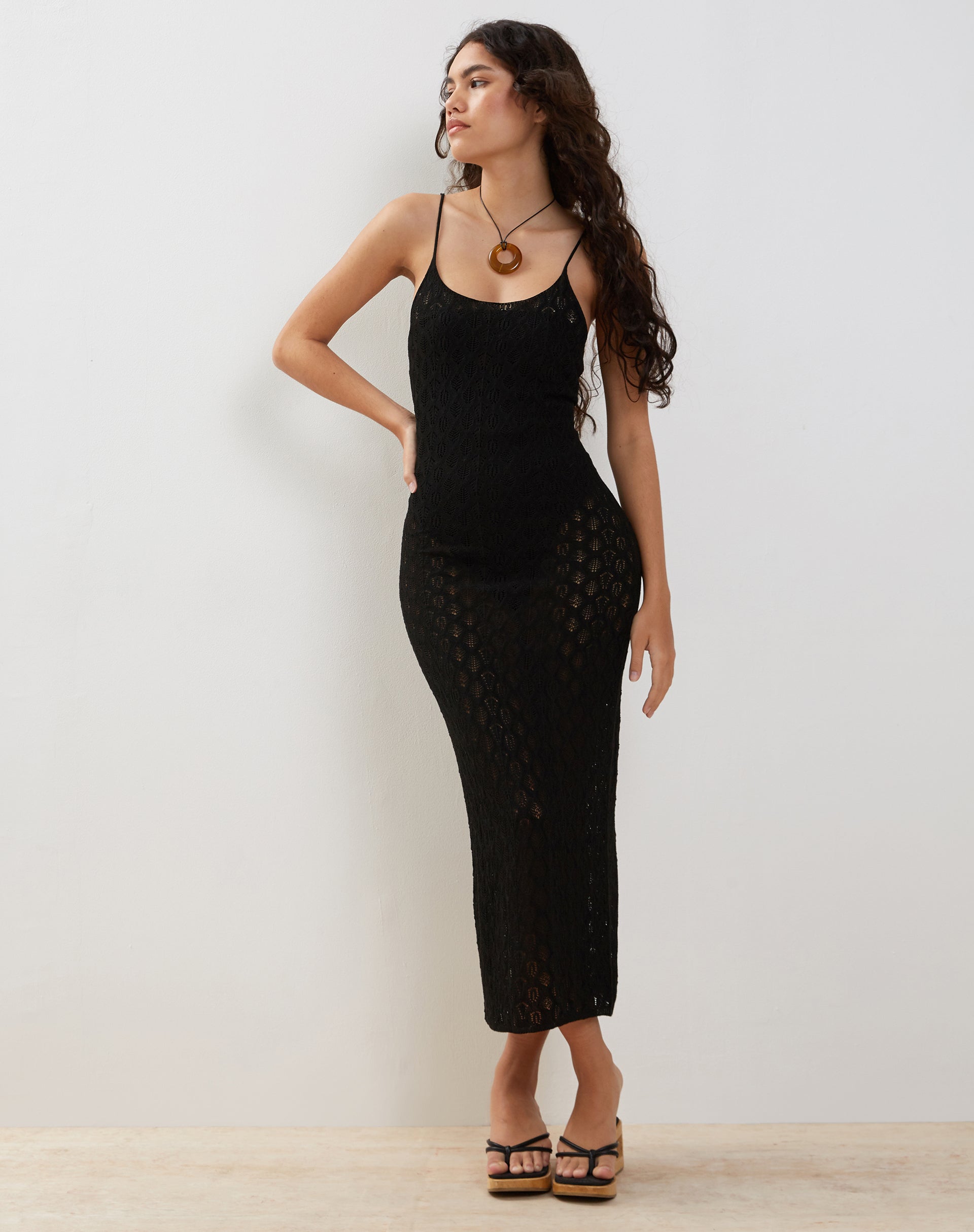 Caroline Strappy Maxi Dress in Mesh Black-Nico Sky