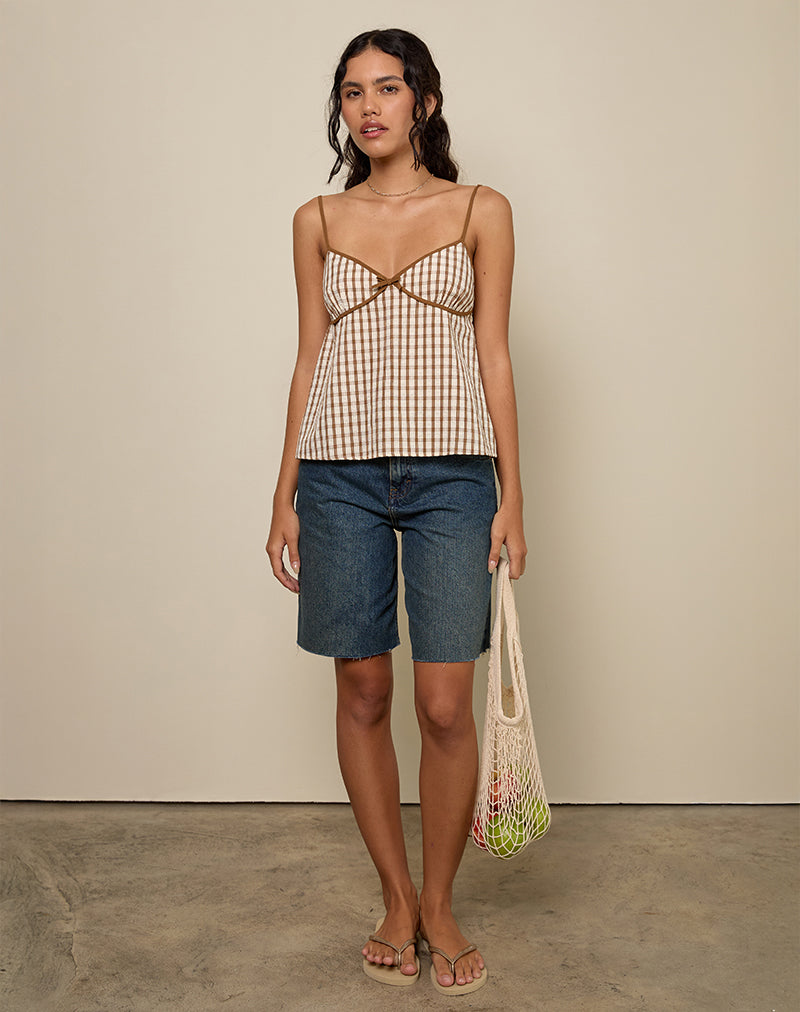 Milota Cami Top in Brown Check-Nico Sky
